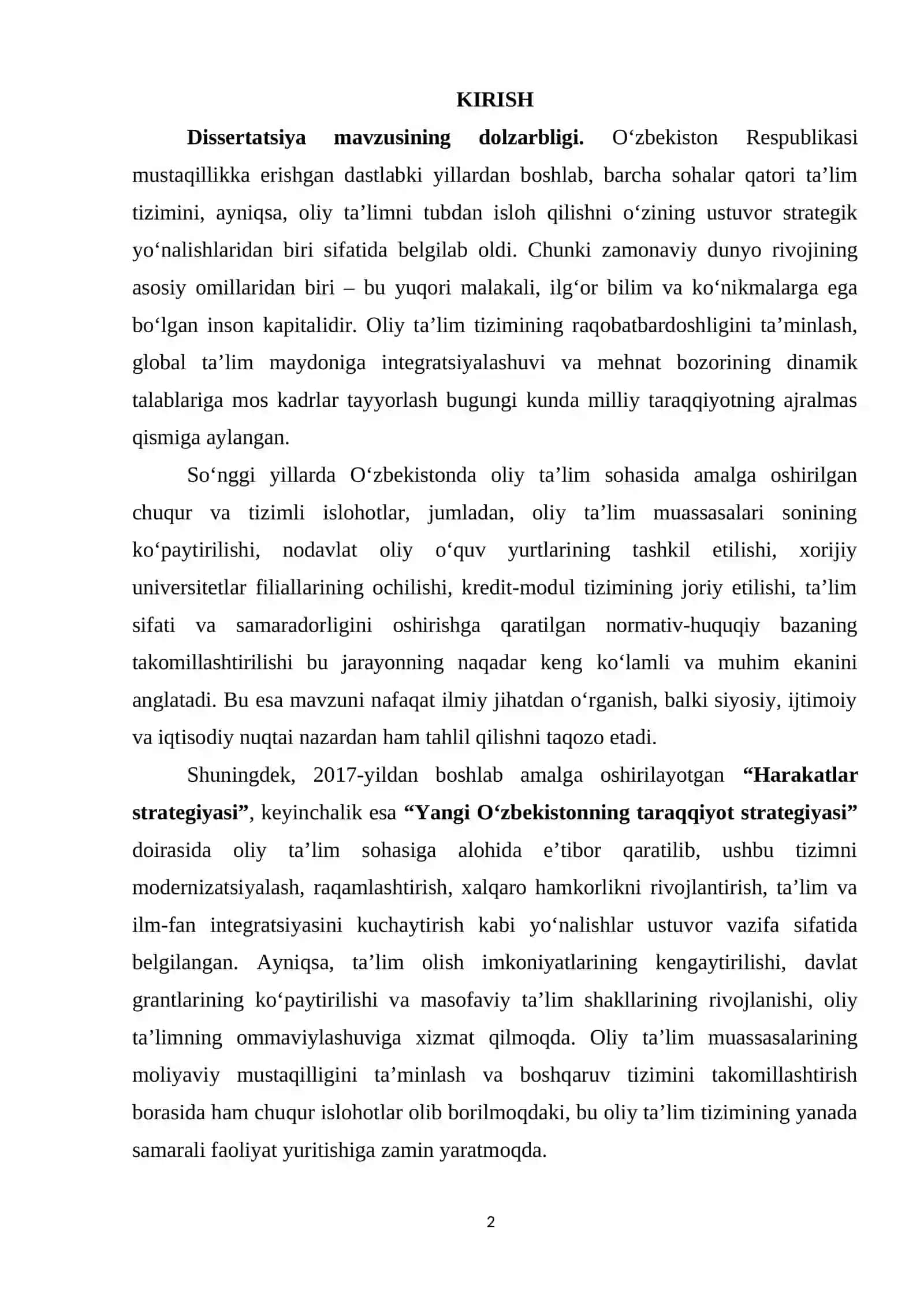 O’ZBEKISTON RESPUBLIKASIDA OLIY TA’LIM TIZIMIDA AMALGA OSHIRILGAN ISLOHOTLAR (1991–2025) 2