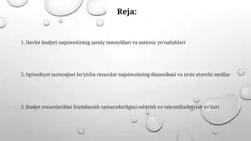 Davlat byudjeti resurslarining taqsimlanishi 2