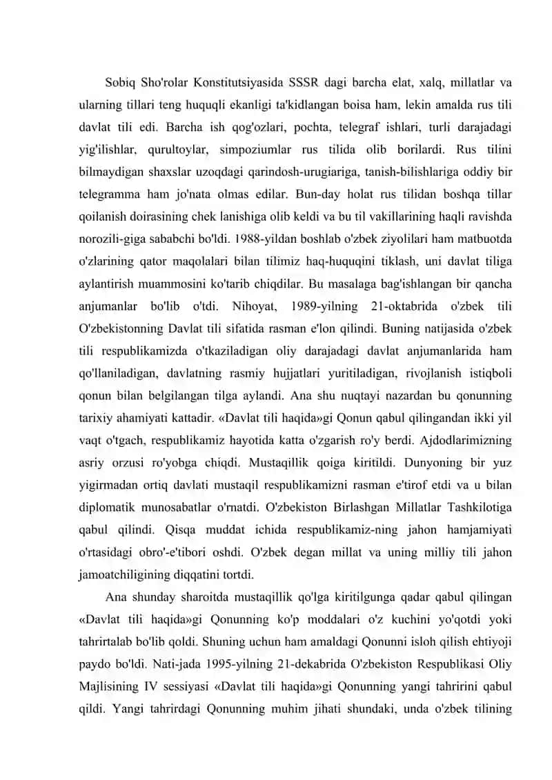 O'zbek tiliga Davlat tili maqomining berilishi haqida 2