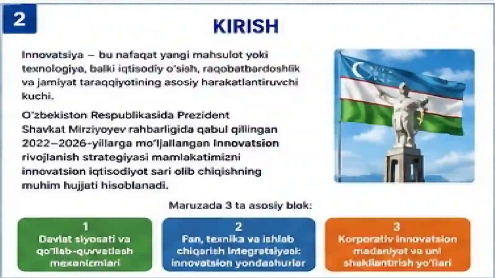 Innovatsion rivojlanish siyosati va davlat qo‘llab-quvvatlash mexanizmlari. 2