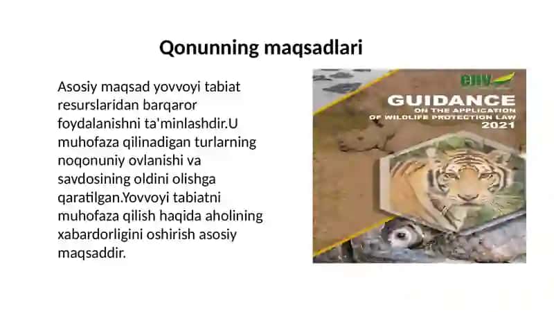 O‘zekiston Respublikasining “Hayvonot Dunyosini Muhofaza Qilish Va Undan Foydalanish To‘g‘risida”gi Qonun 2