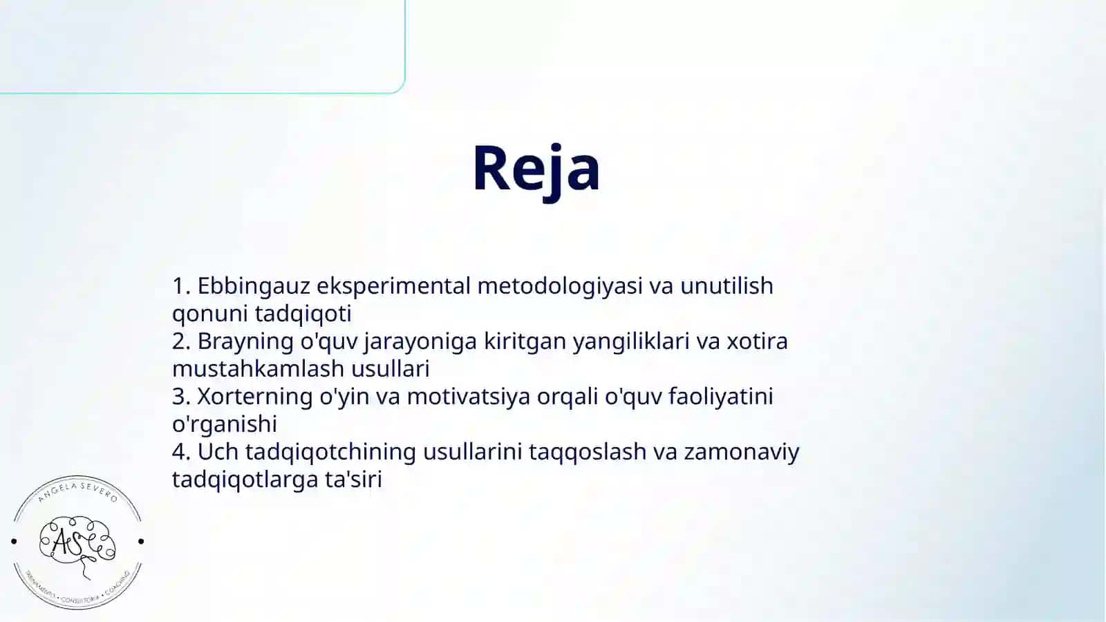EBBINGAUZ, BRAY VA XORTERLARNING EKSPERIMENTAL TADQIQOTLAR 2