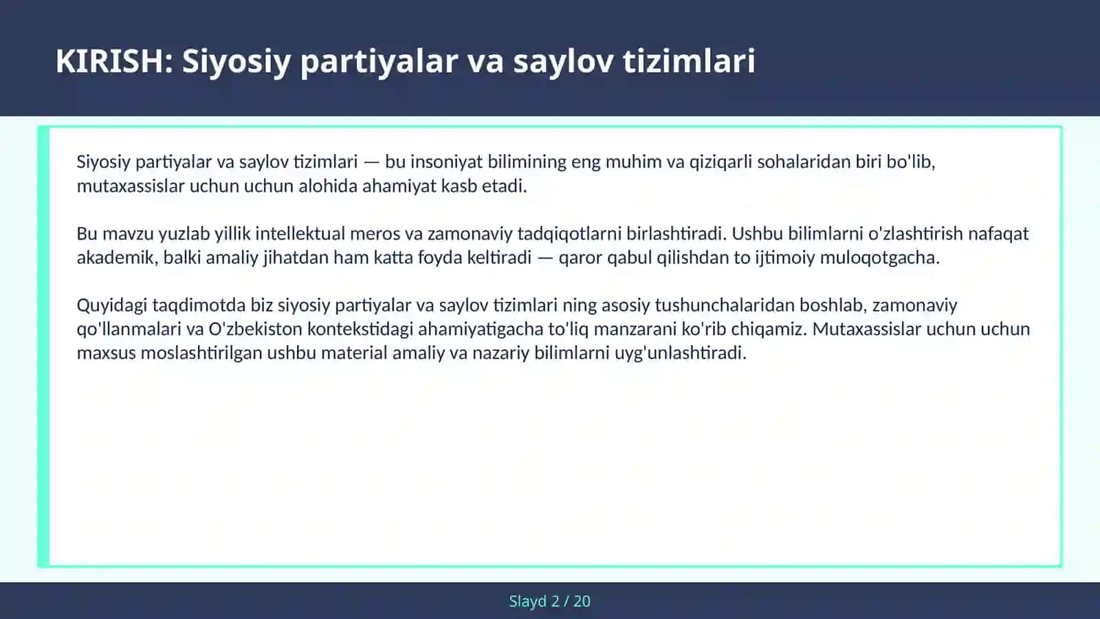 Siyosiy Partiyalar va Saylov Tizimlari 2
