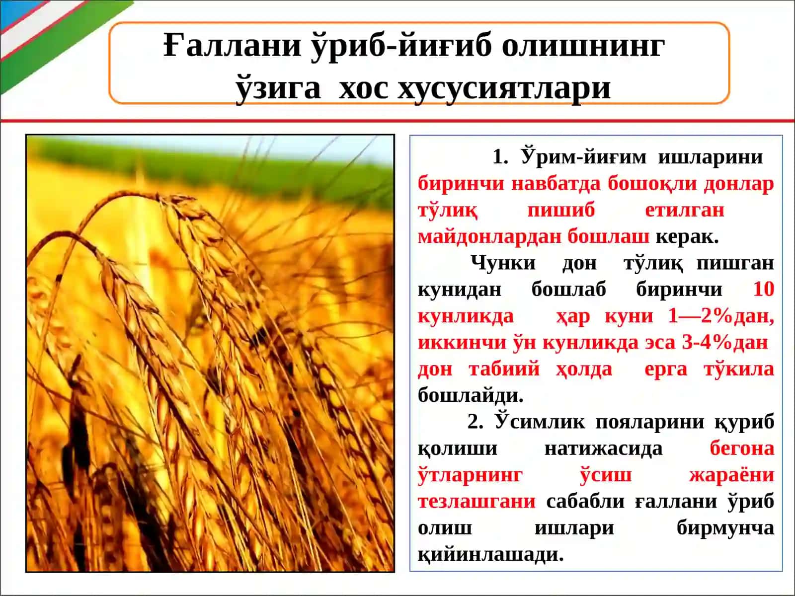G‘ALLA O‘RISH, TOZALASH VA SARALASH MASHINALARI (2 SOAT) 2