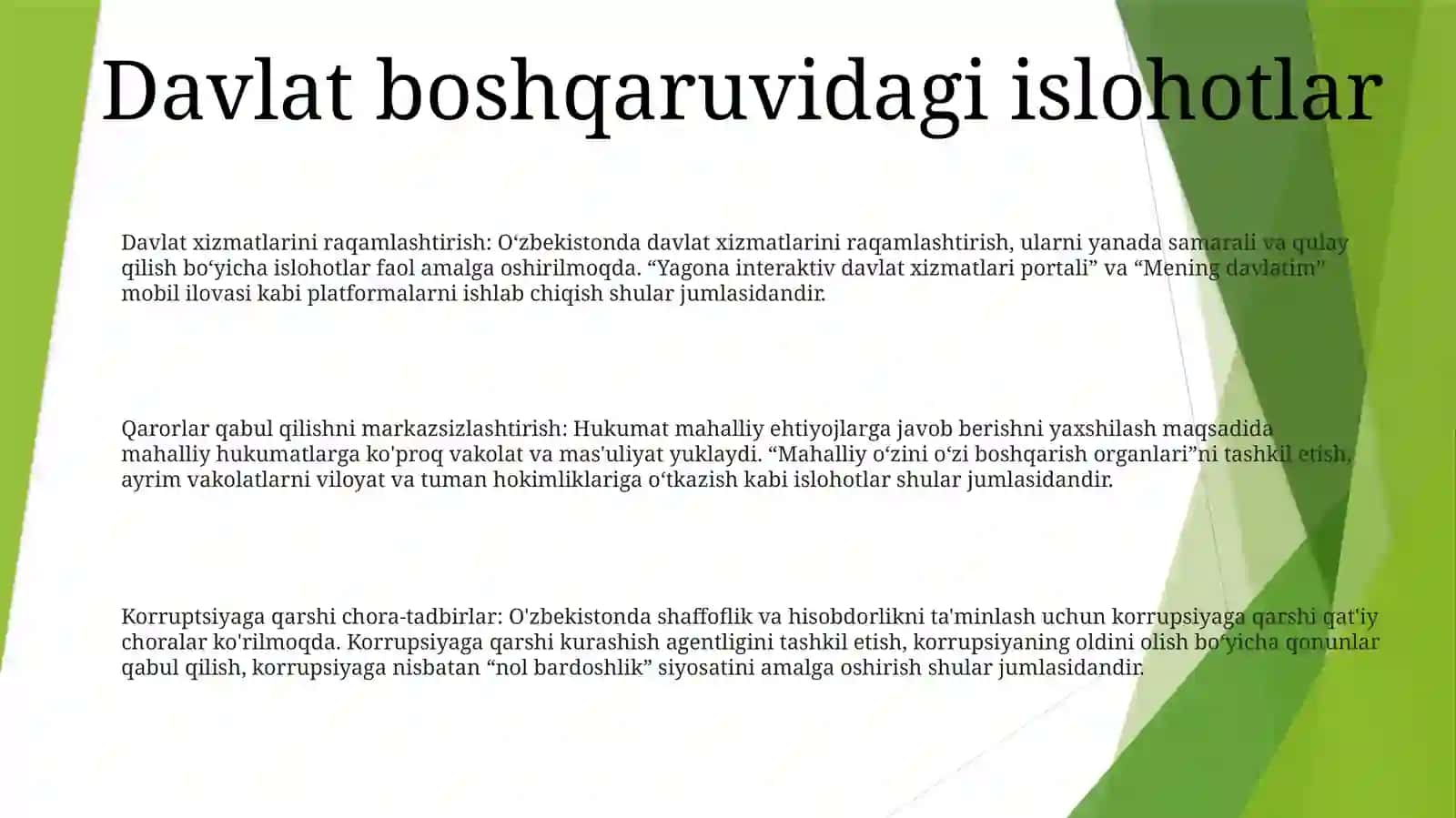 Davlat Boshqaruv Tizimida Olib Borilayotgan Islohotlar 2