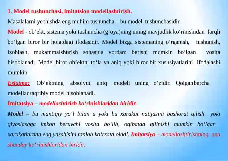 IMITATSION MODELLASHTIRISH 2