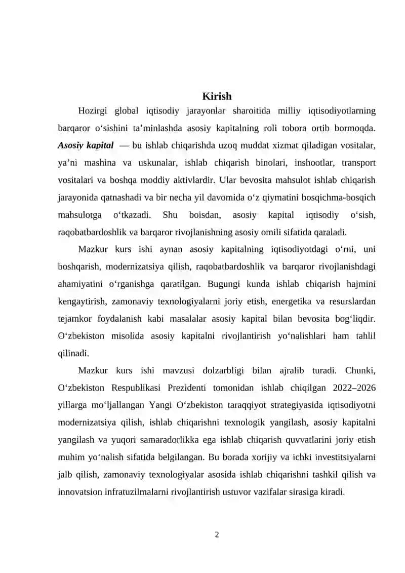 Asosiy kapital milliy boylikning eng muhim tarkibiy qismidir. 2