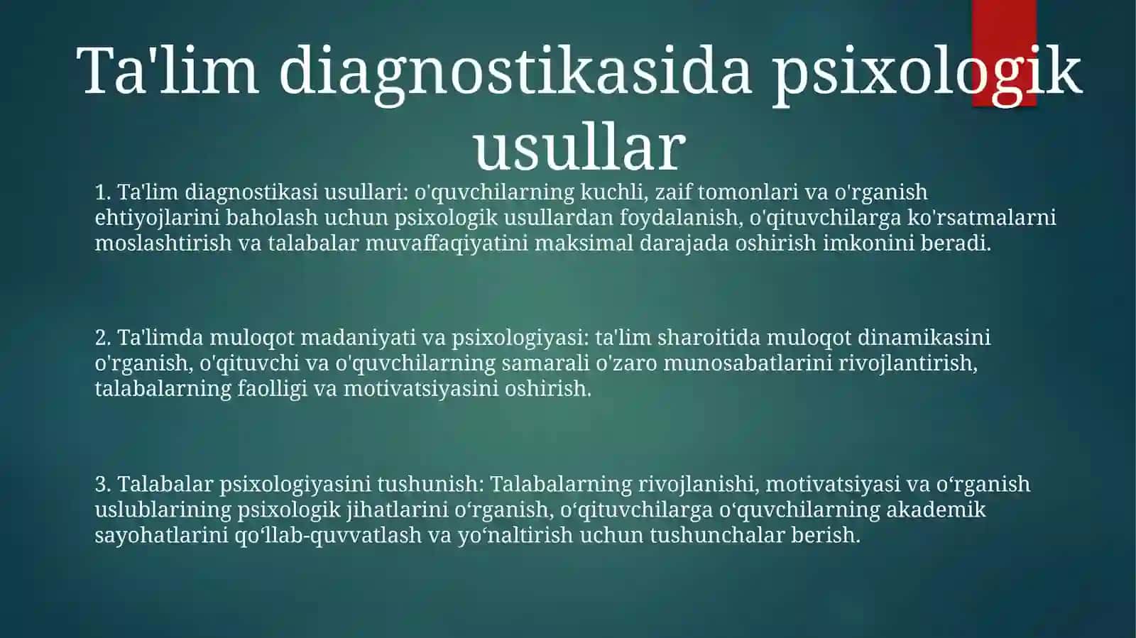 Ta’Lim Jarayonini Psixodiagnostika Qilish Usullari 2