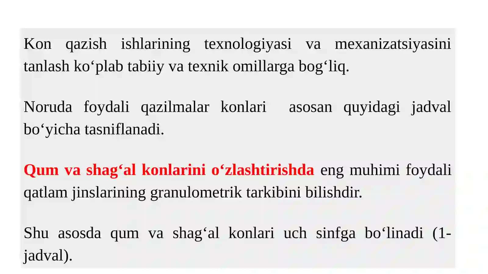 Noruda qurilish foydali qazilma konlarini tasniflash 2