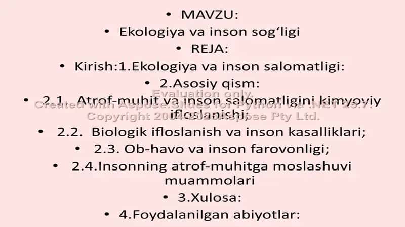 Ekologiya va inson sogʻligi taqdimoti 2