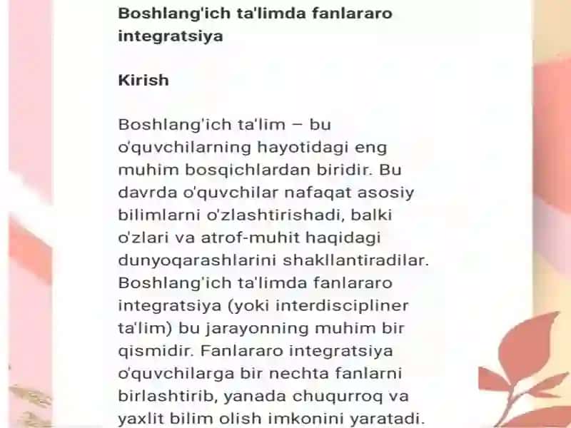 Boshlang’ich ta’‘limda fanlararo integratsiya 2