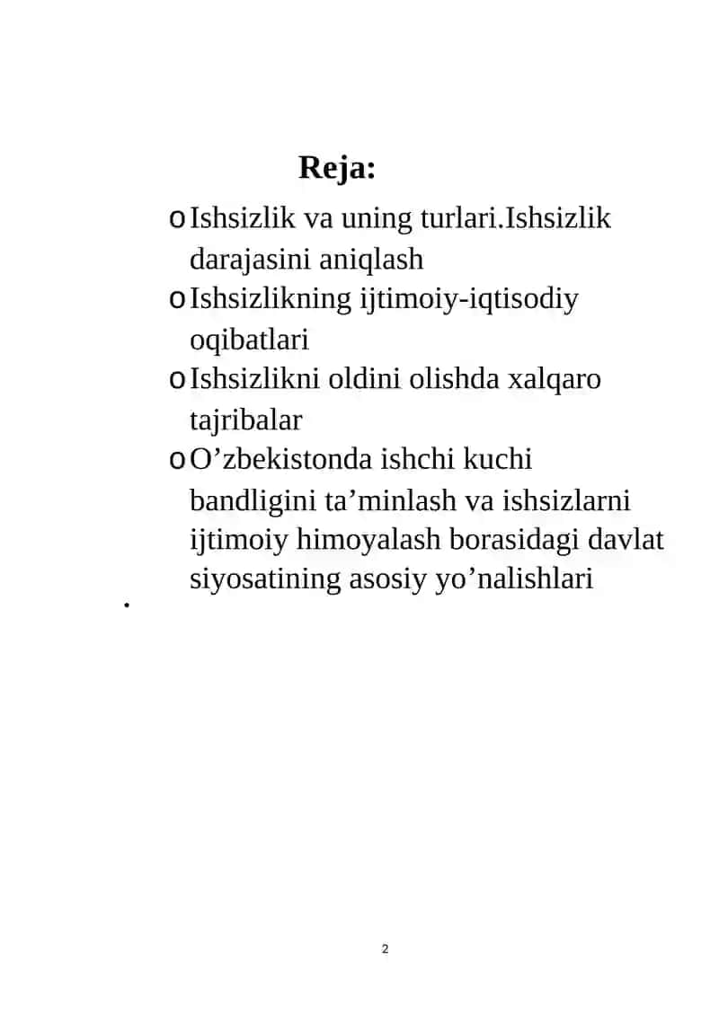 Ishsizlikni kelib chiqishi sabablari va namoyon bo’lish sharoitlari 2