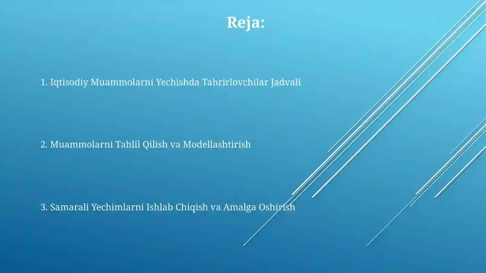 Iqtisodiy Muammolarni Yechishda Tahrirlovchilar Jadvali 2
