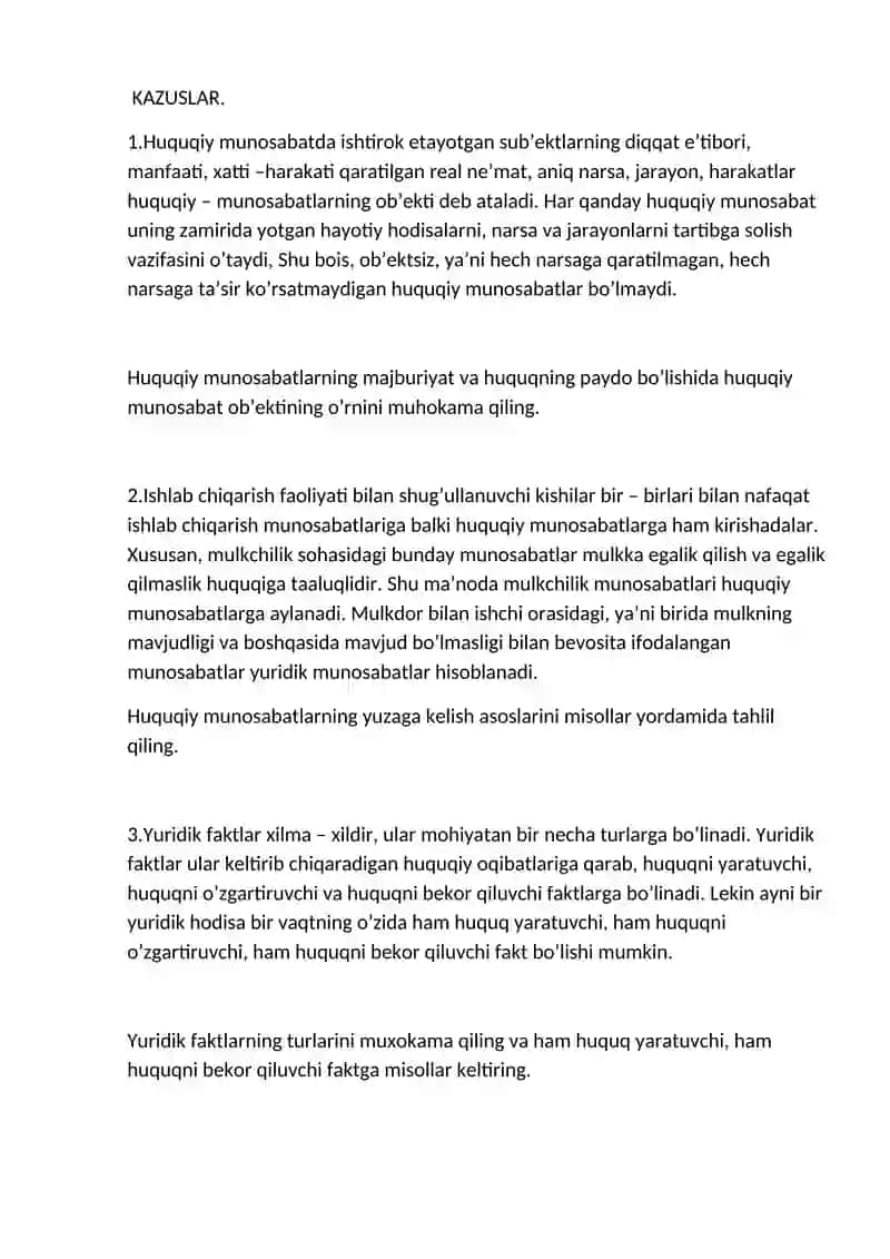 Yuridik faktlar va huquqiy munosabatlar 2