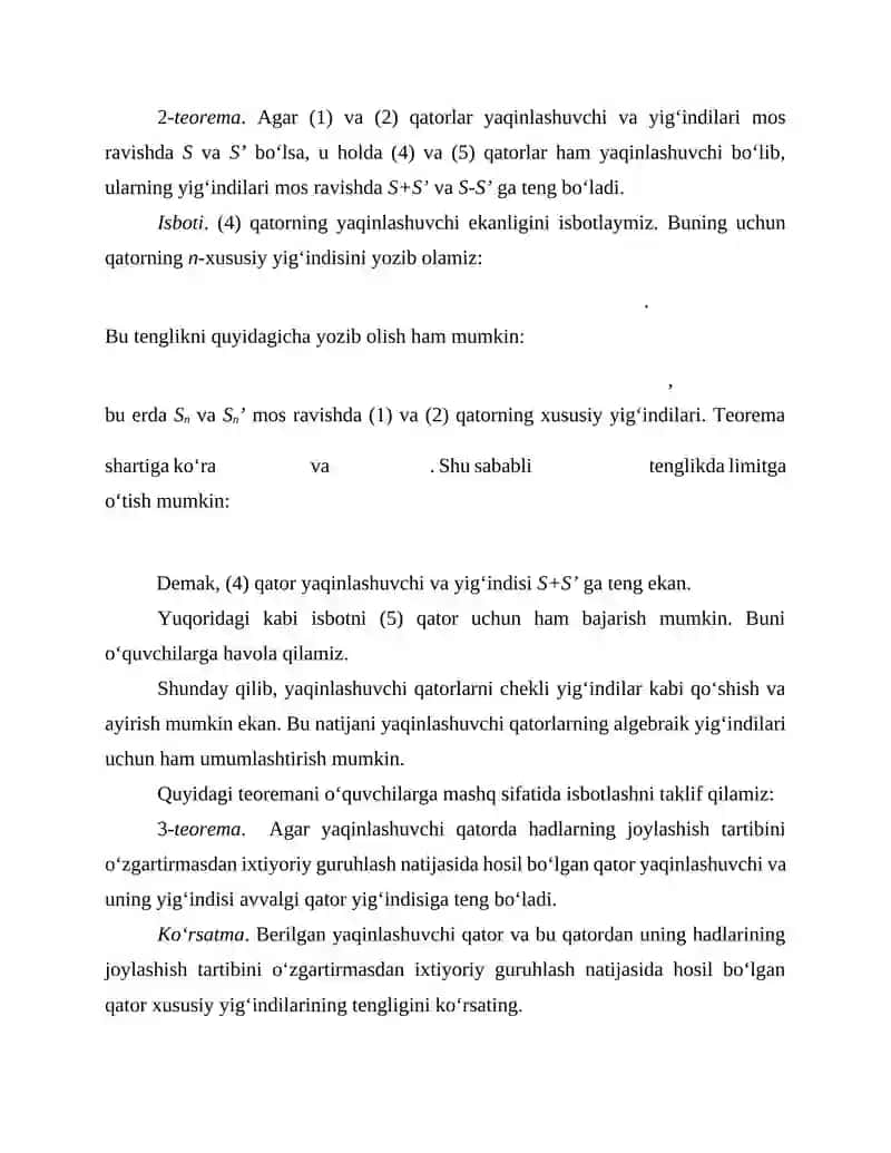 Yaqinlashuvchi qatorlarning asosiy xossalari 2