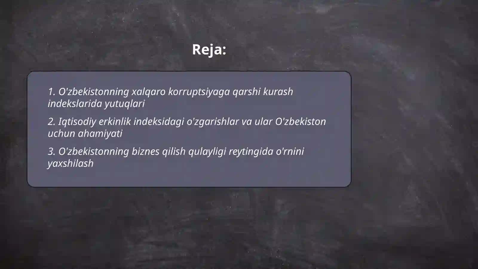 O'zbekistonning xalqaro korruptsiyaga qarshi kurash indekslarida yutuqlari 2