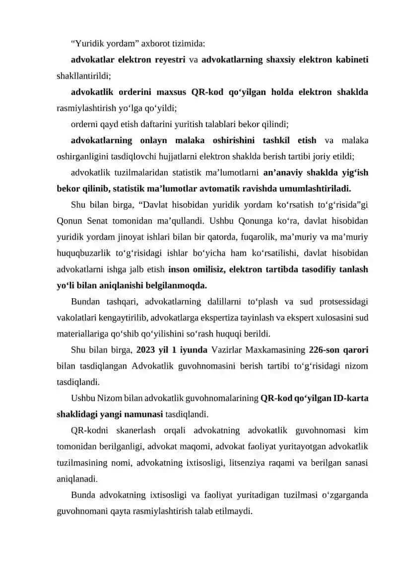 ADVOKAT MAQOMINI OLISH, TO‘XTATIB TURISH VA TUGATISH 2