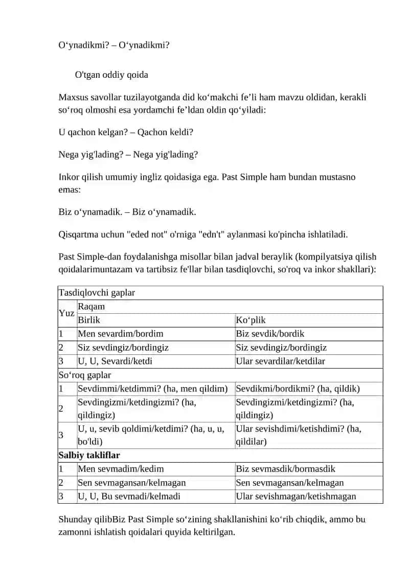 O'tgan oddiy qoidalar 2