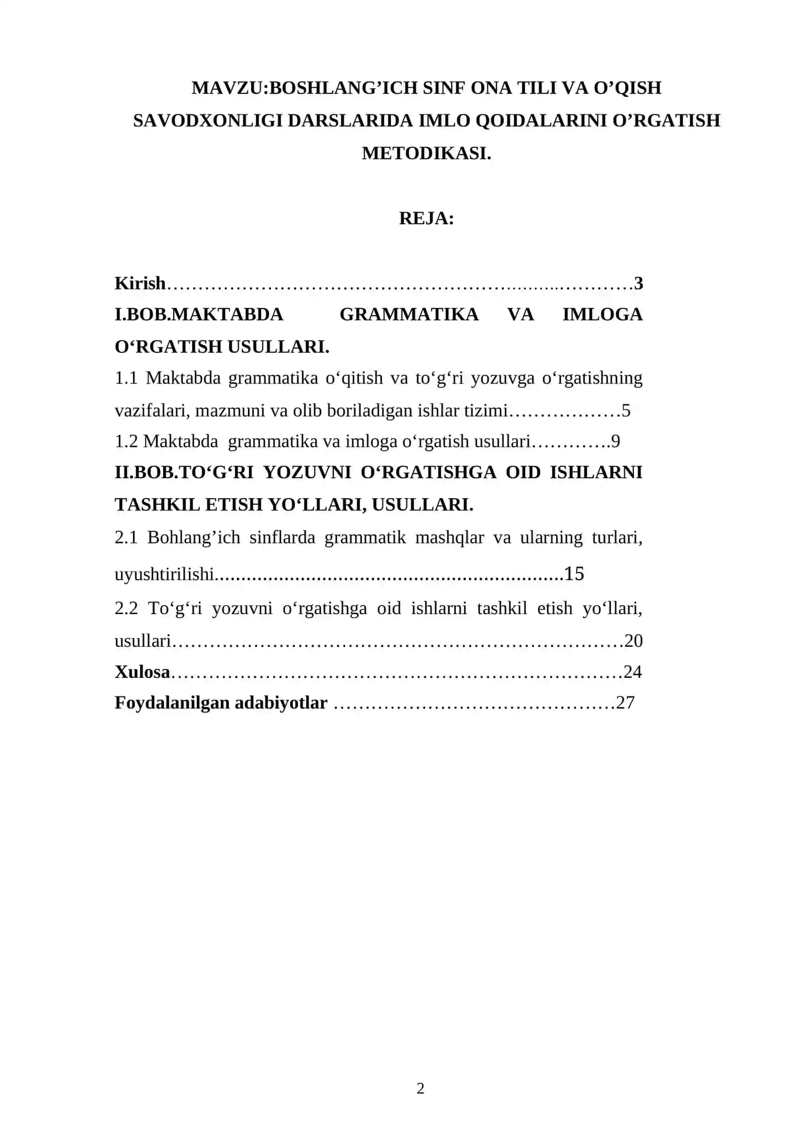 Boshlang’ich sinf ona tili va o’qish savodxonligi darslarida imlo qoidalarini o’rgatish metodikasi 2