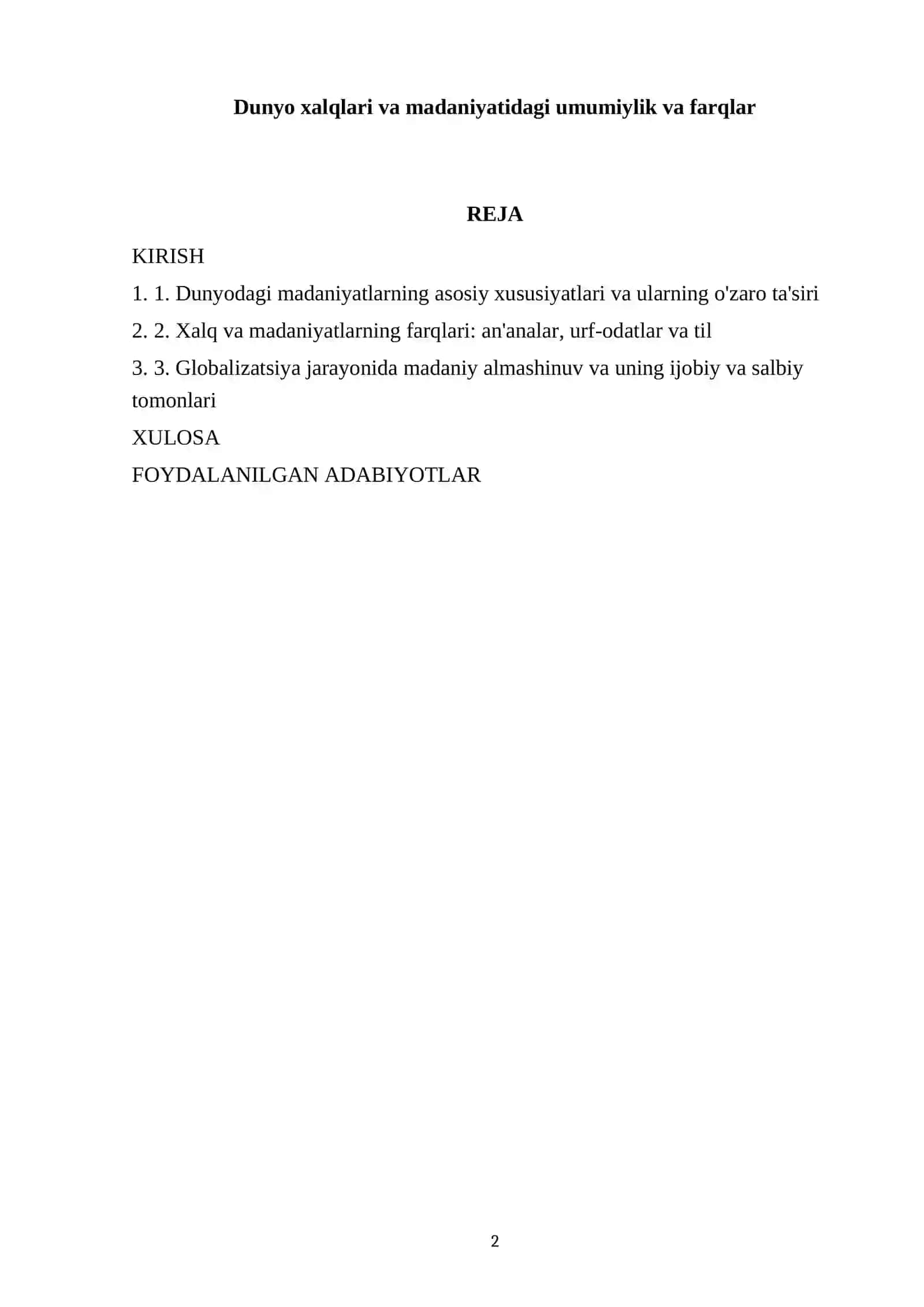 Dunyo xalqlari va madaniyatidagi umumiylik va farqlar 2