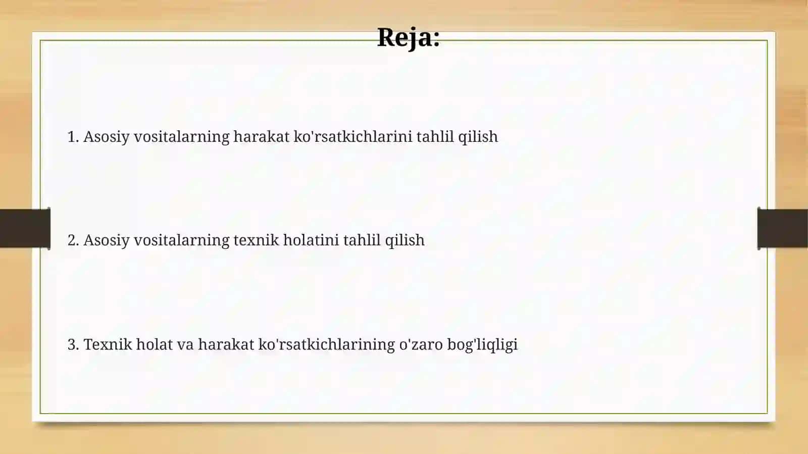 Asosiy vositalarning texnik holati va harakat ko'rsatkichlarini tahlili 2