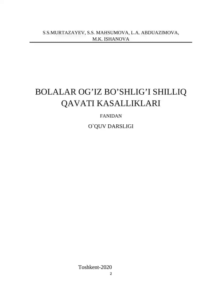 Bolalar Ogʼiz Bo’shlig’i Shilliq Qavati Kasalliklari Fanidan O`quv Darsligi 2