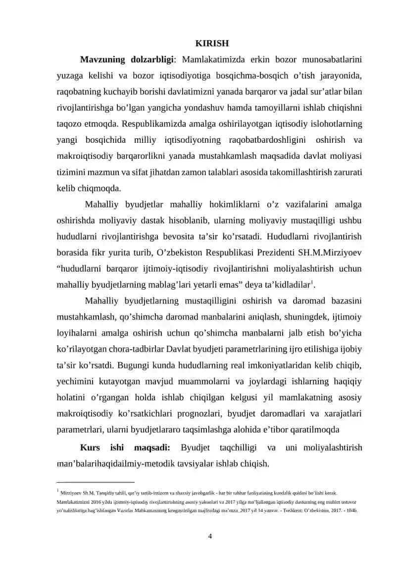 O'ZBEKISTONDA RESPUBLIKASI DAVLAT BUDJETI BUDJET TAQCHILLIGI 2