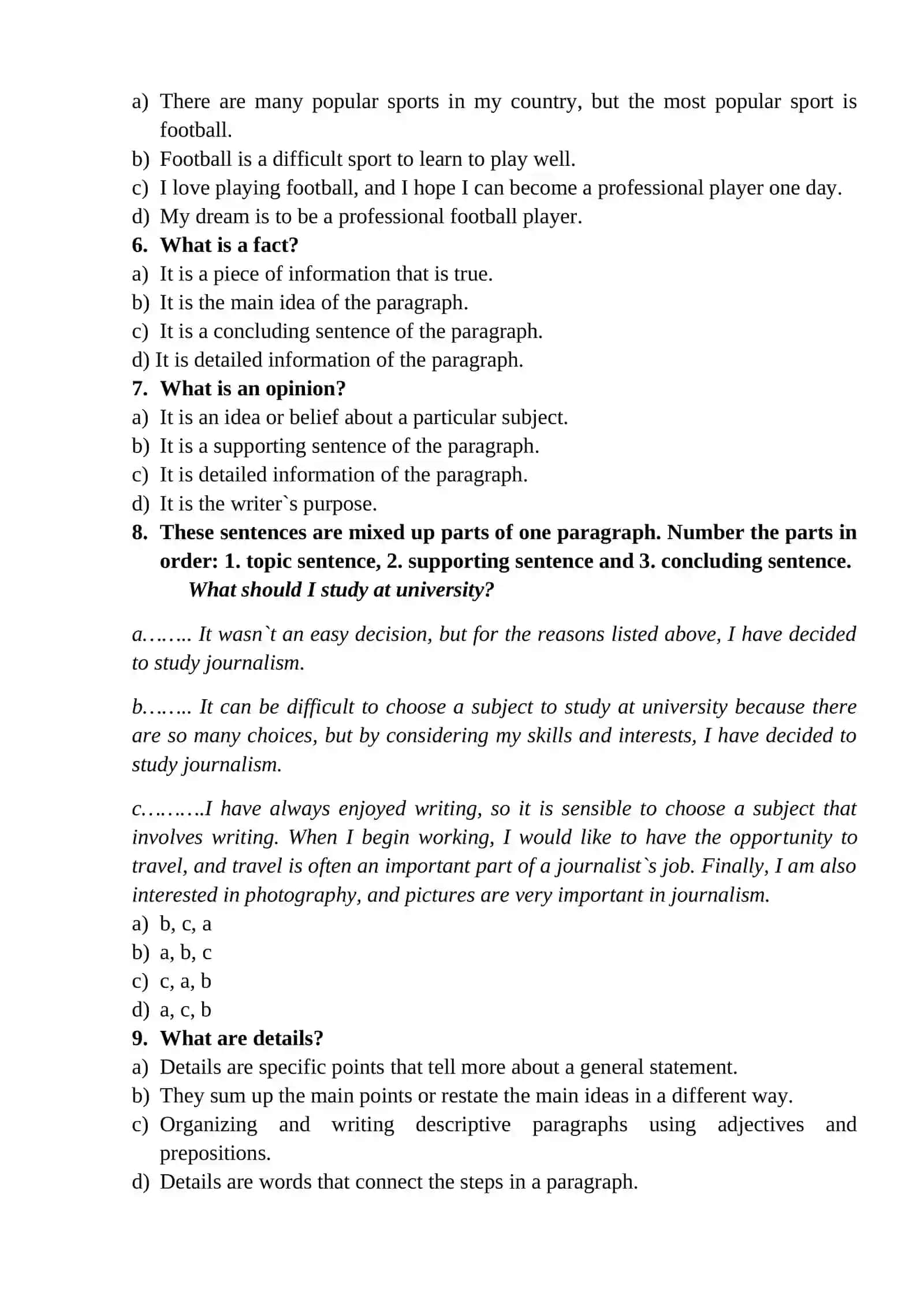 Tests on writing 2