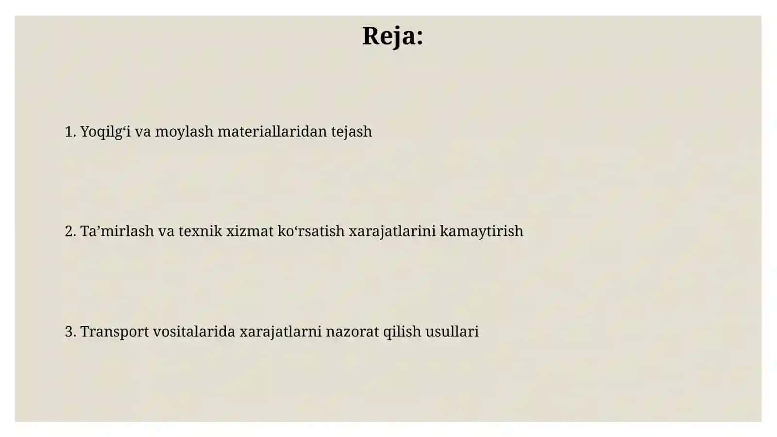 Transport vositalarida tannarxni boshqarish usullari 2