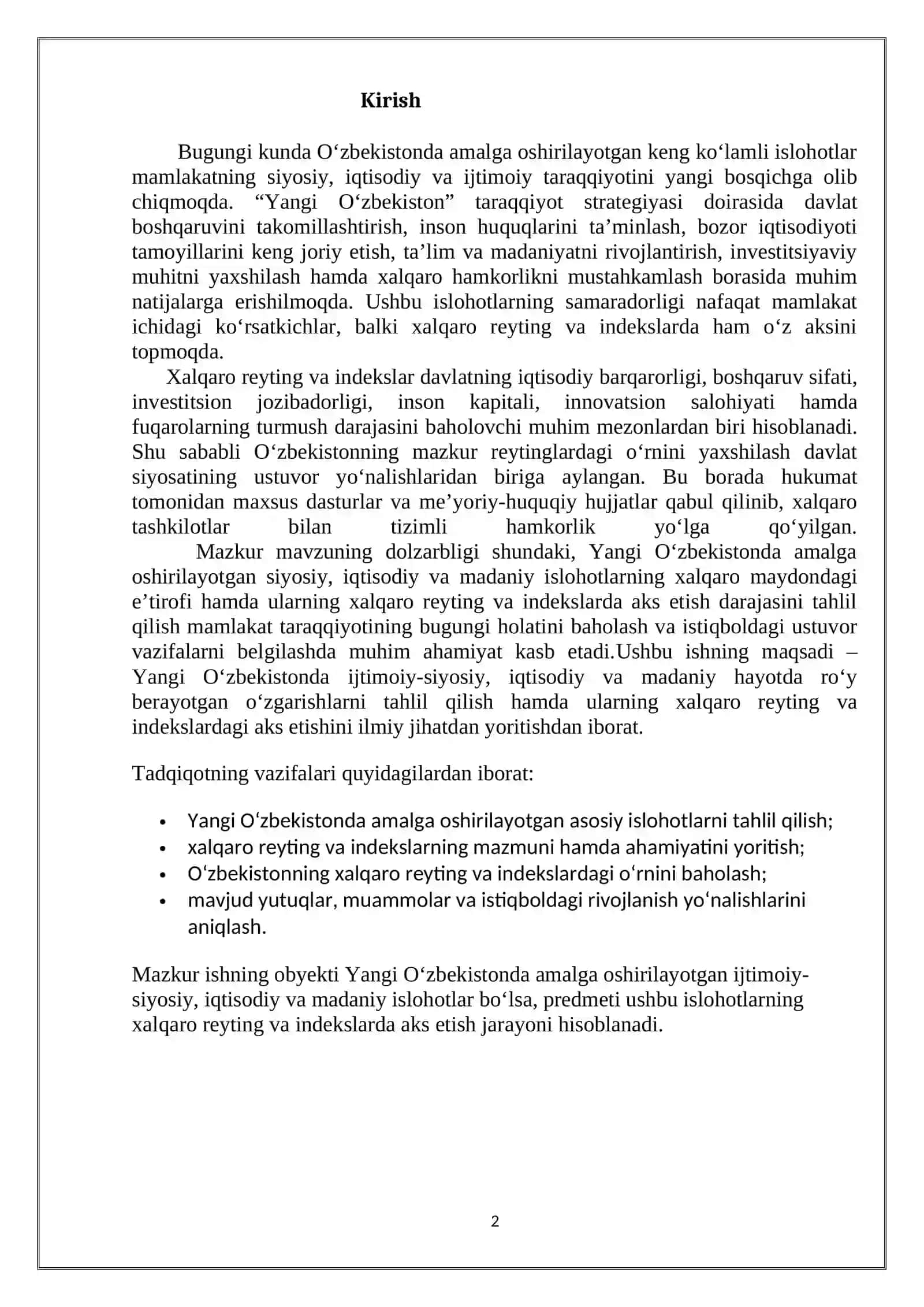 Yangi O'zbekiston Ijtimoiy-siyosiy, iqtisodiy va madaniy hayotida ro'y berayotgan o'zgarishlarning xalqaro reyting va indekslarda aks etishi 2