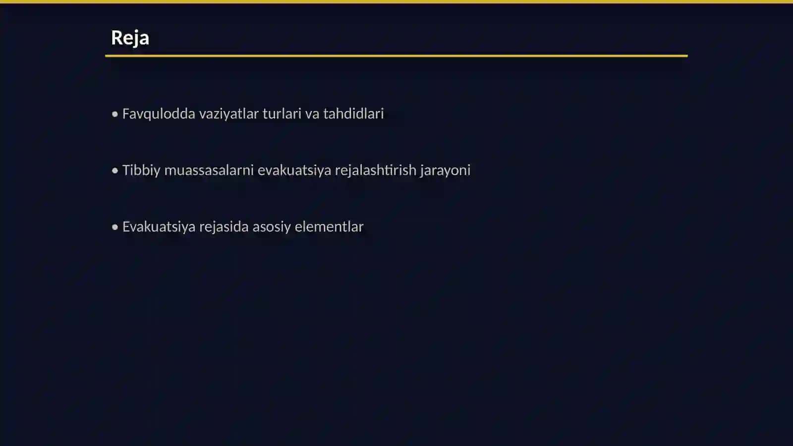 Favqulodda vaziyatlar xavfi tugʻilganda va sodir boʻlganda tibbiy muassasalarni evakuatsiya rejasini tuzish 2