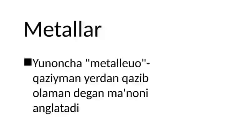Metallar va uning xossalari prezentatsiya 2
