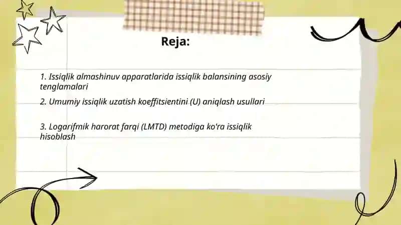 Issiqlik almashinuv apparatlarini issiqlik hisobi 2