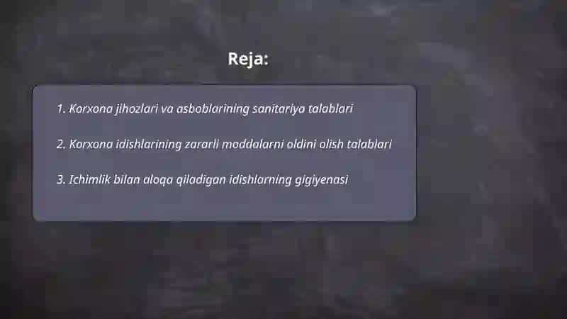 Korxona jihozlari va asboblarining sanitariya talablari 2