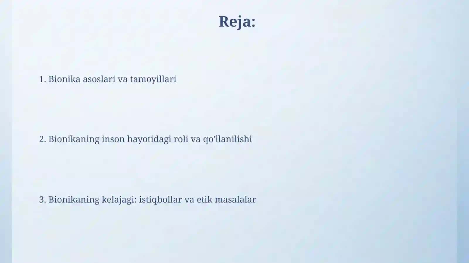 Bionika asoslari va uni inson hayotidagi oʻrni 2