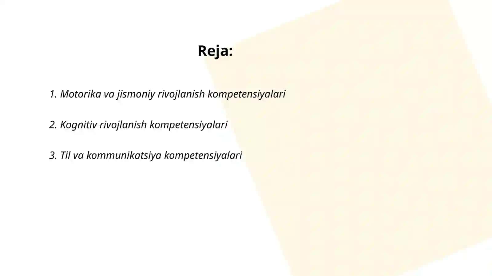 Bolaning rivojlanish sohalari kompetensiyalari 2