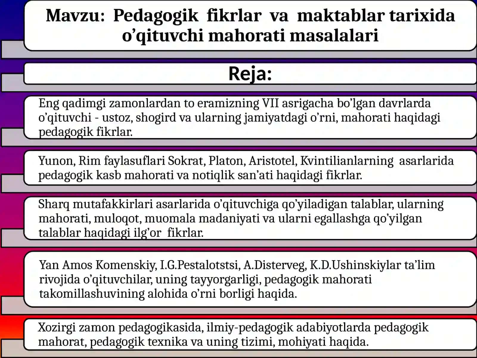 Pedagogik fikrlar va maktablarning tarixi va o'qituvchilar nutq max'lari masalalari 2