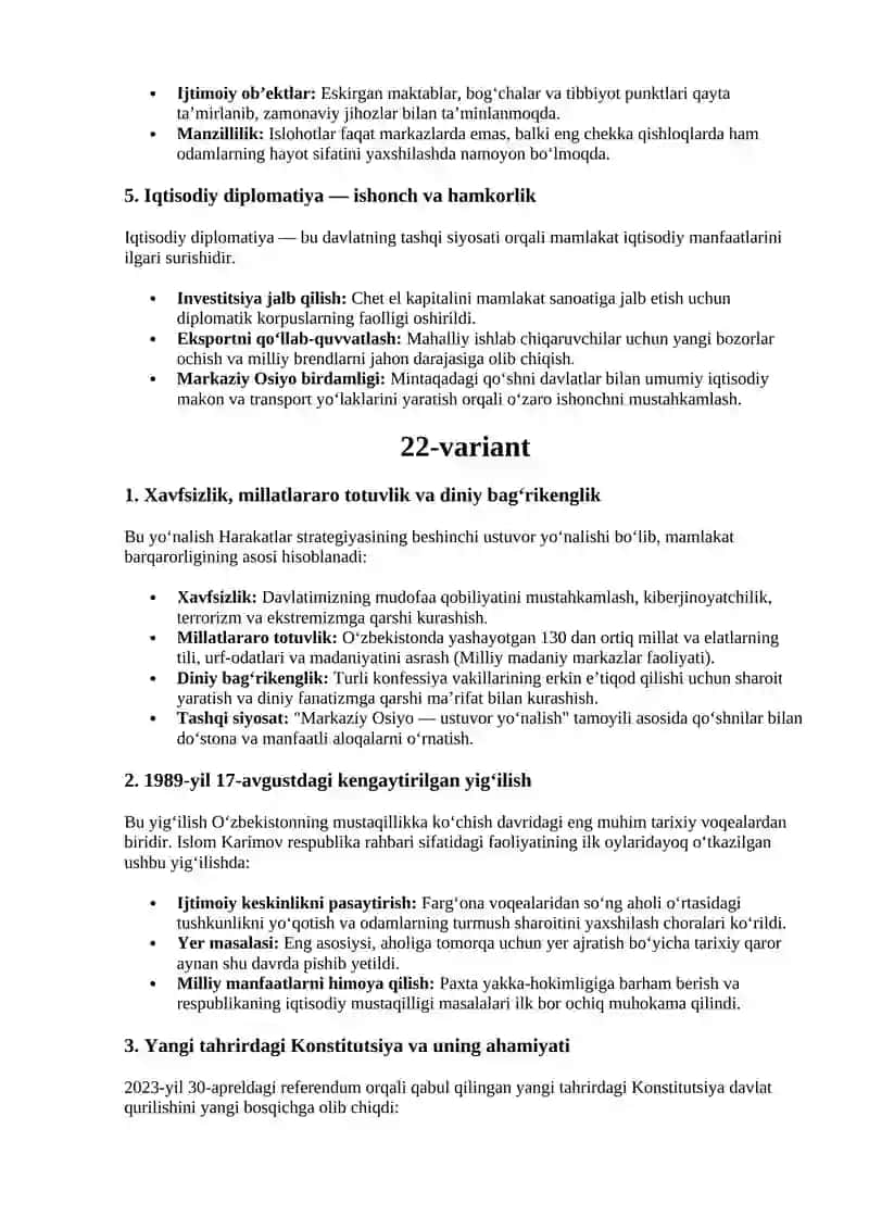 O'zbekistonning eng yangi tarixi fanidan yakuiy 2
