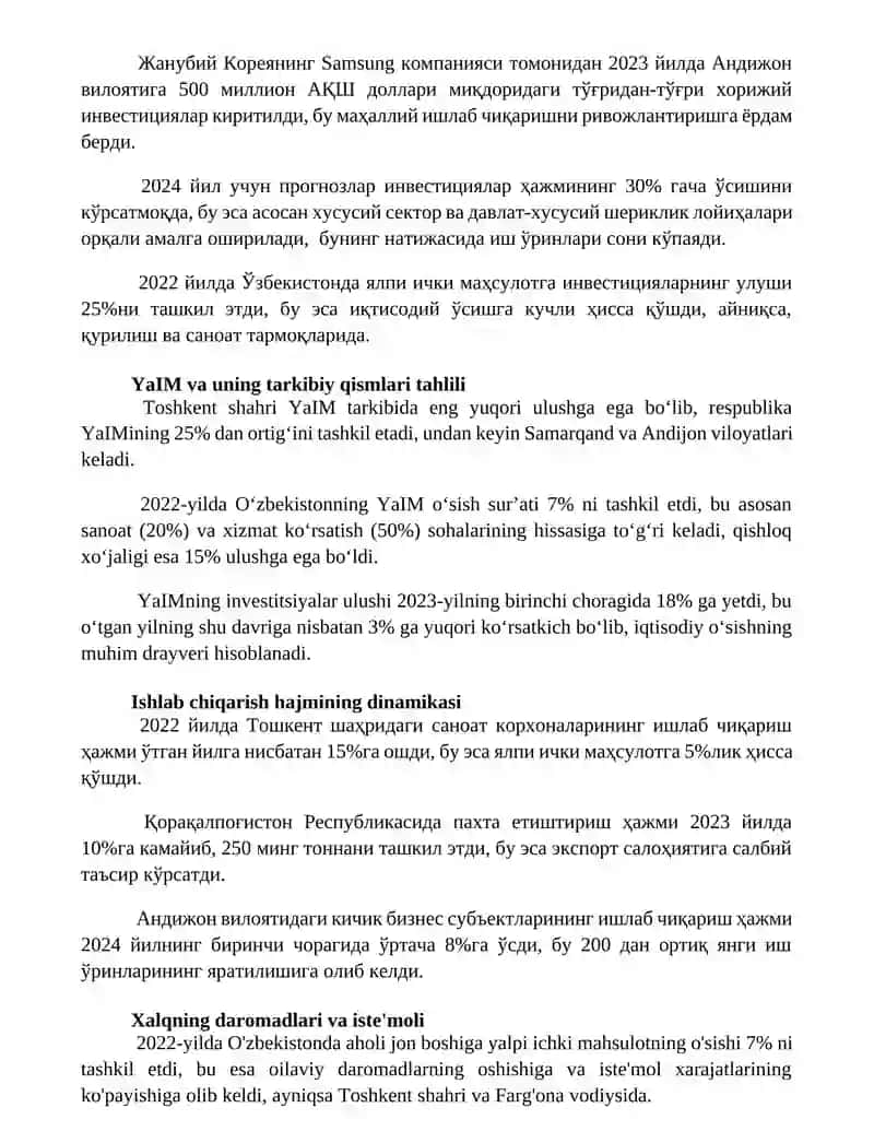 Iqtisodiy o'sishning asosiy ko'rsatkichlari va tahlili 2