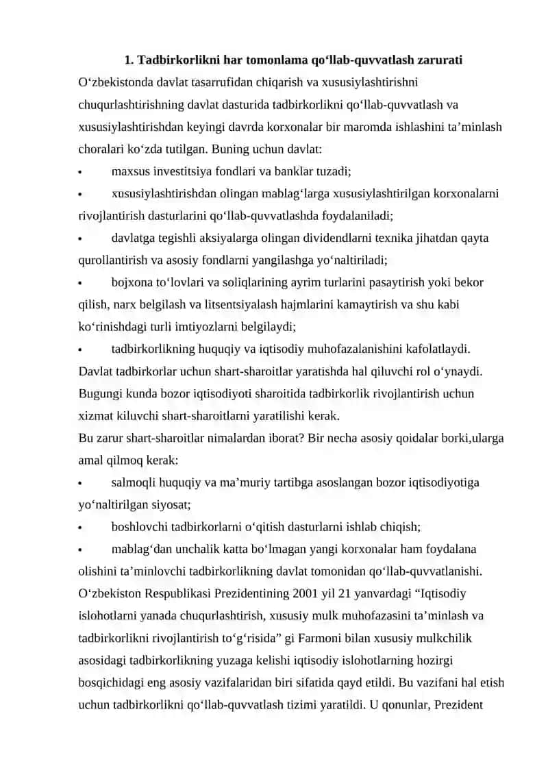 Tadbirkorlikni har tomonlama qo‘llab-quvvatlash zarurati 2