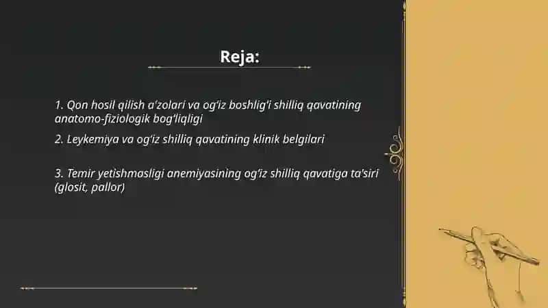 Qon hosil qilish a'zolari bilan ogʻiz boshligʻi shilliq qavatini bogʻliqligi 2