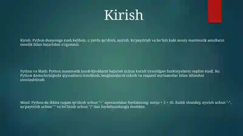 Python Dasturida Matematik Amallar Bilan Ishlash 2
