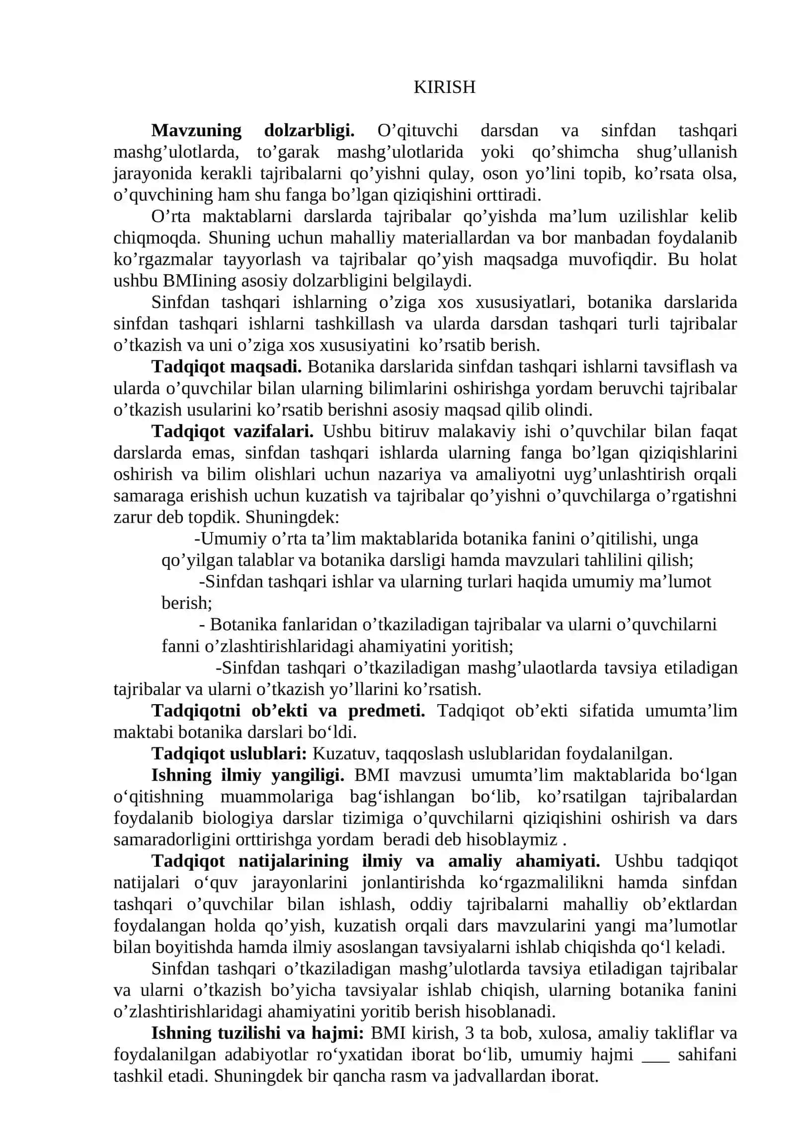 BOTANIKA DARSLARIDA SINFDAN TASHQARI ISHLARDA KUZATISH VA TAJRIBALAR O’TKAZISH METODIKASI 2