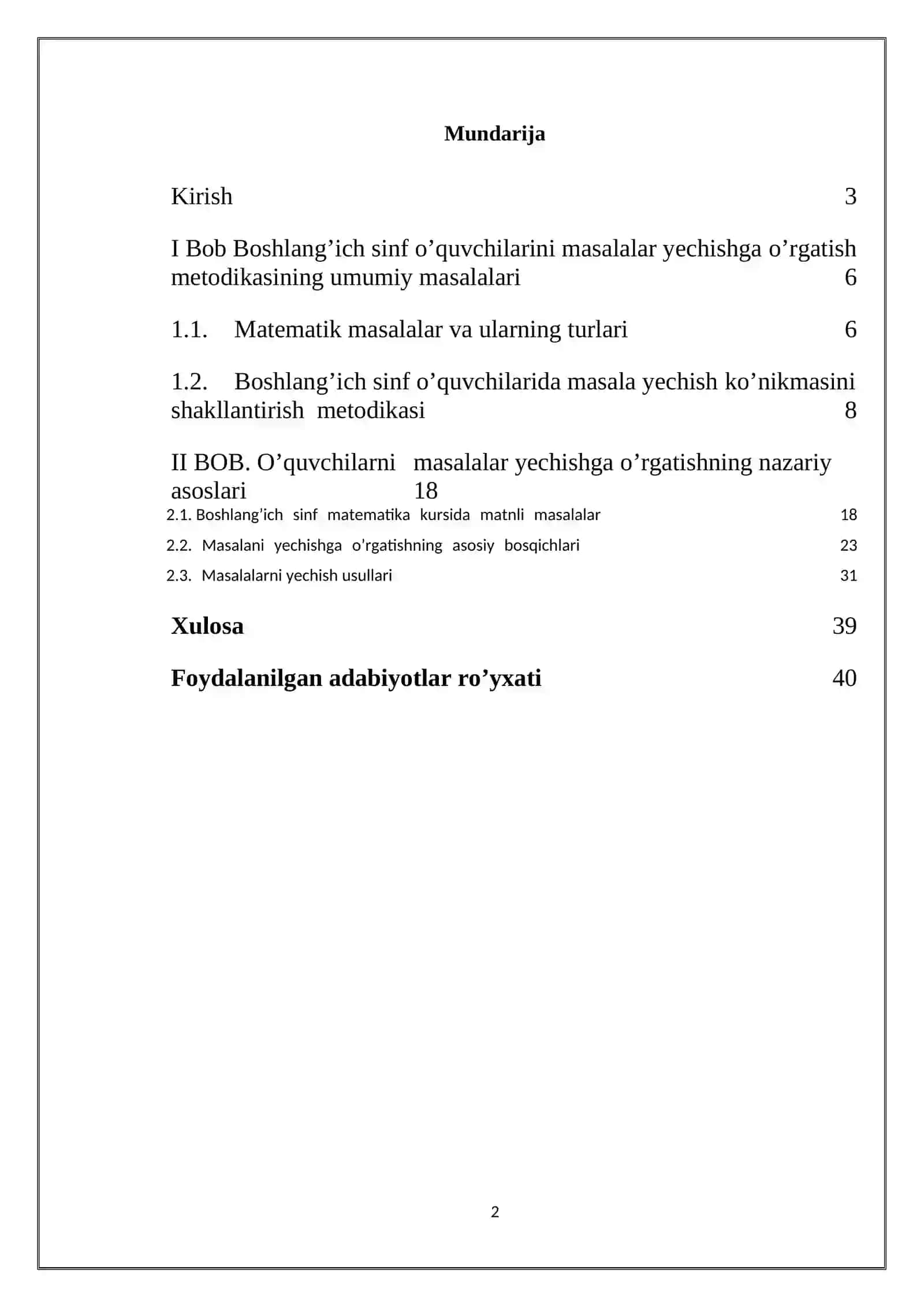 “MASALA VA UNING TURLARI” MAVZUSIDAGI KURS ISHI 2