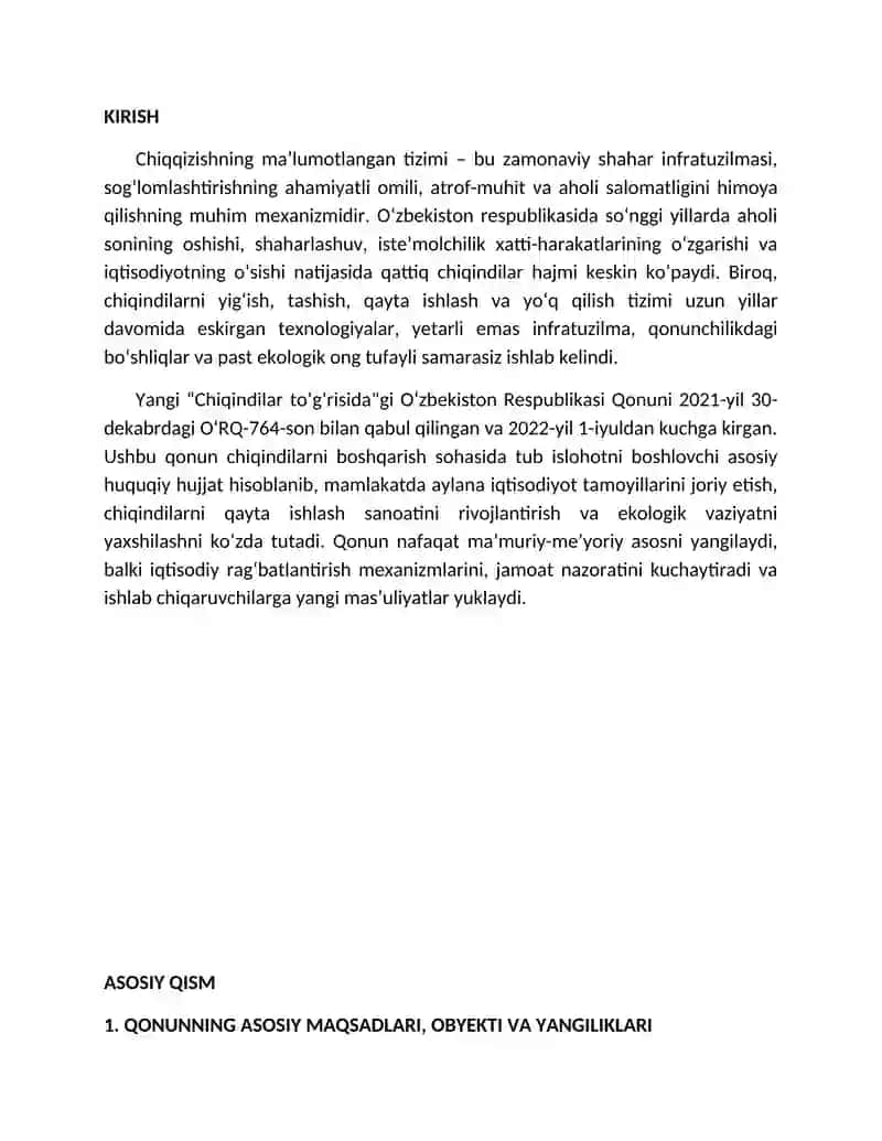 Chiqindilar to‘g‘risida O‘zbekiston Respublikasi Qonuni 2