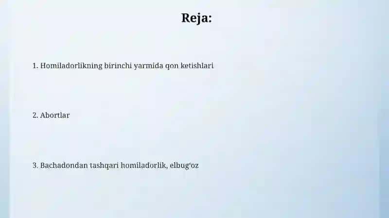 Homiladorlikning birinchi yarmida qon ketishlari 2