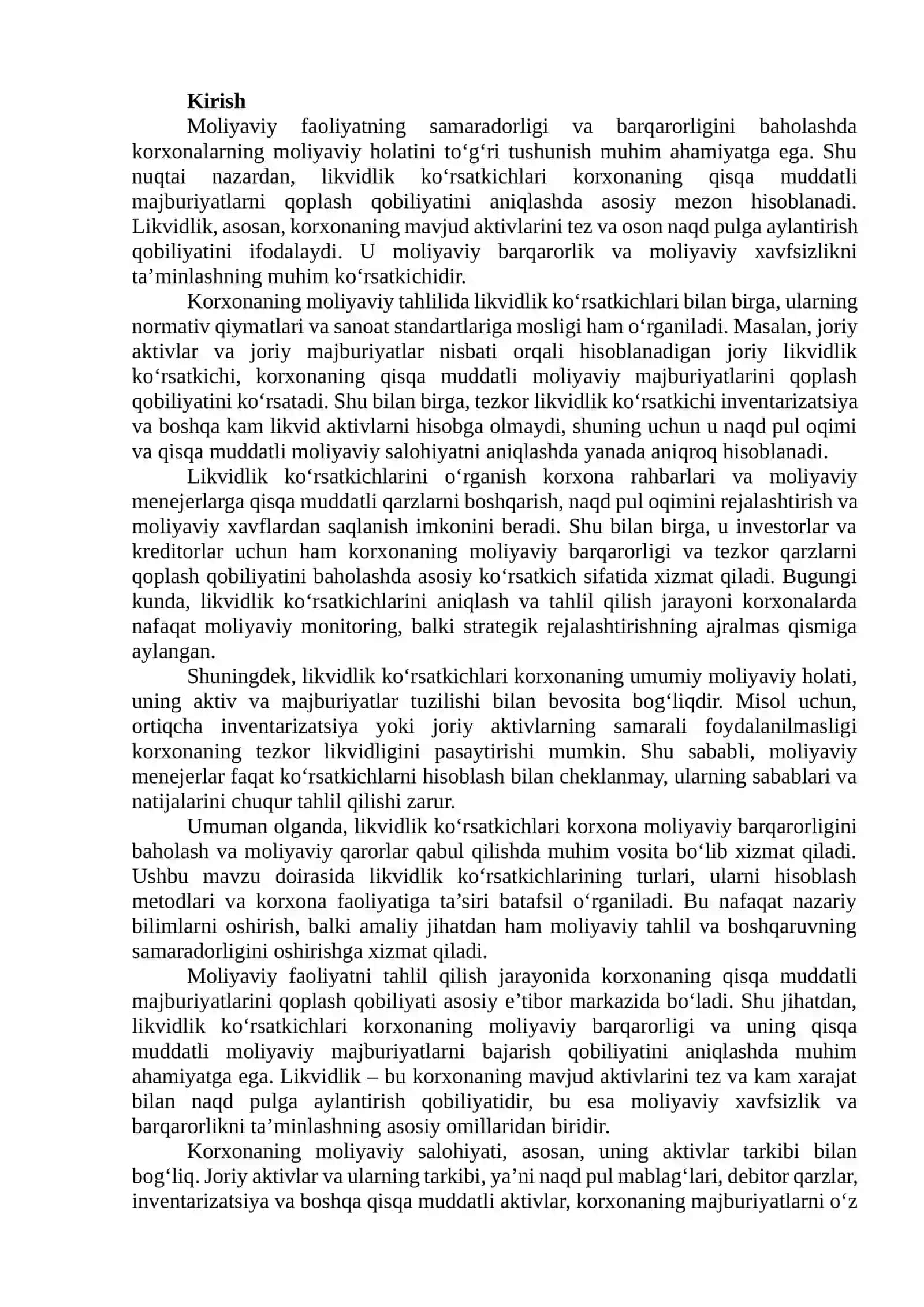 Likvidlik ko‘rsatkichlari va ularning hisoblanishi 2