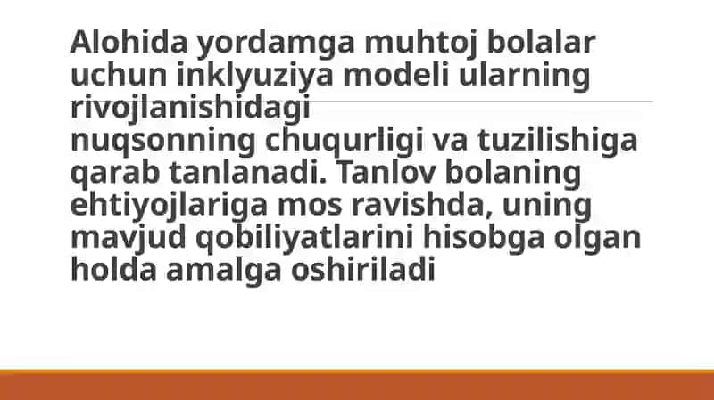 Alohida yordamga muhtoj bolalar rivojlanishiga qarab inklyuziya modellarini tanlash 2