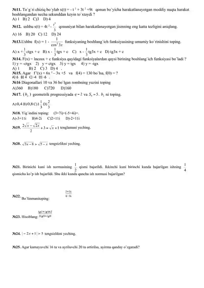 Matematikadan Olimpiada savollari 2