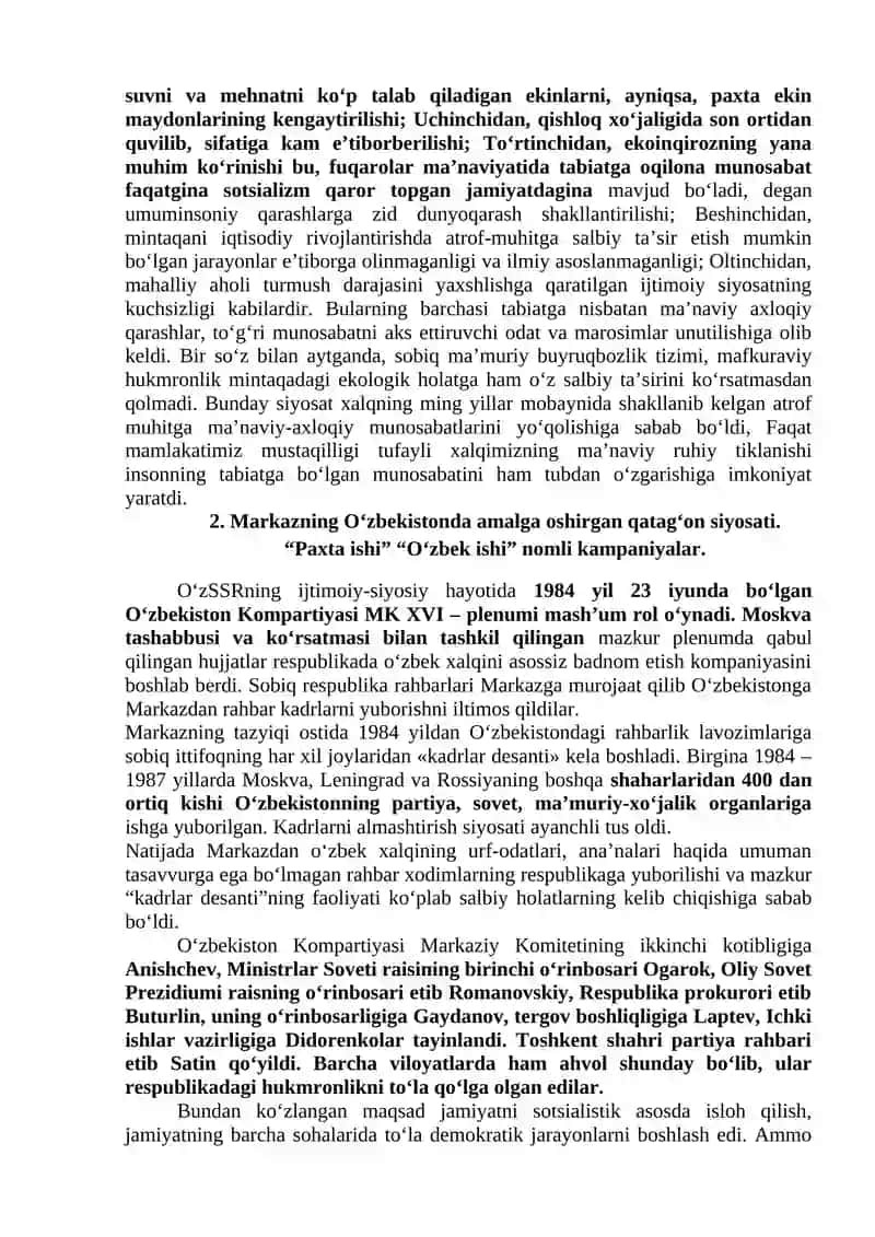Mustaqillikka erishish arafasida O‘zbekistondagi ijtimoiy-siyosiy jarayonlar 2